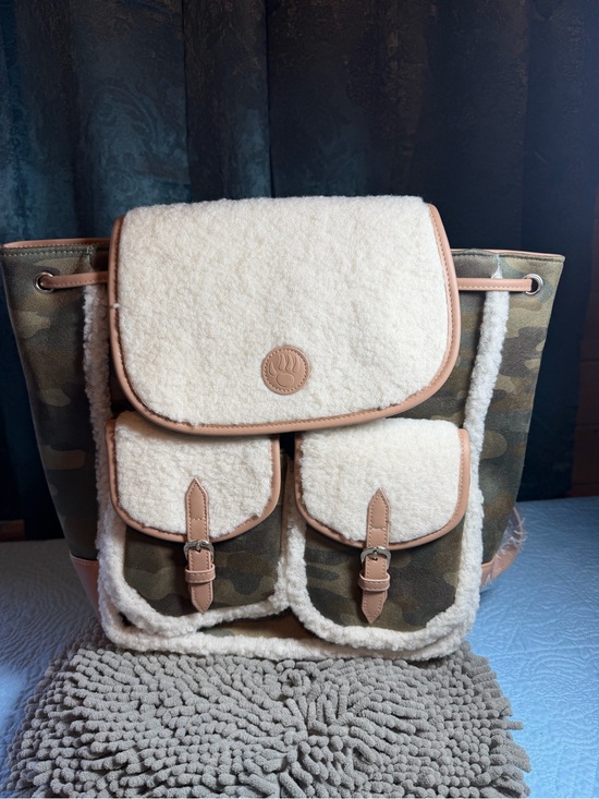 BearPaw Handbags - BearPaw Camo Backpack with Cream Sherpa Trim and Tan Accents